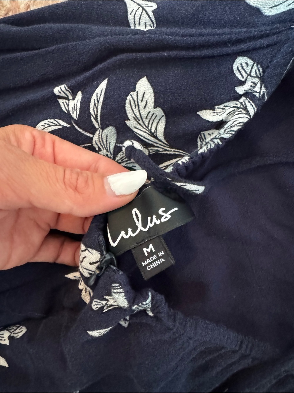Lulu's Navy Dress with White Floral Leaf Print - Picture 5 of 5